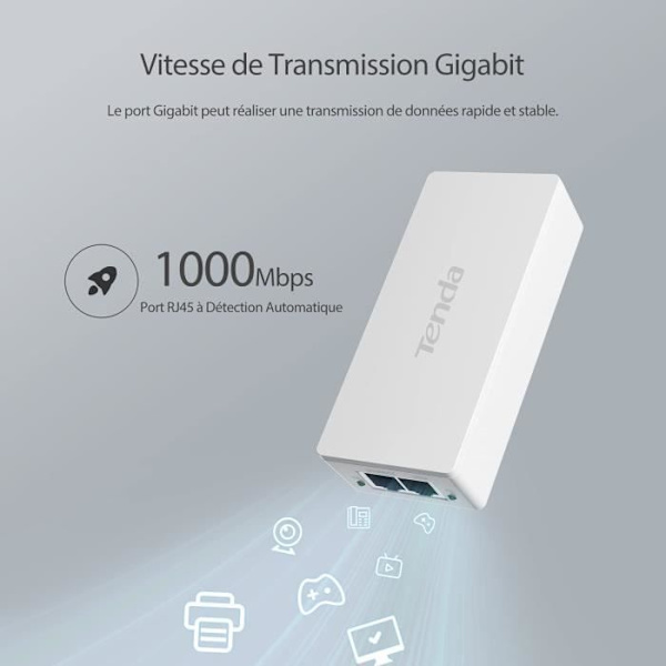 PoE-injektor - TENDA - PoE30G-AT - 2 Gigabit Ethernet-porte - 30W strømforsyning - Netværk