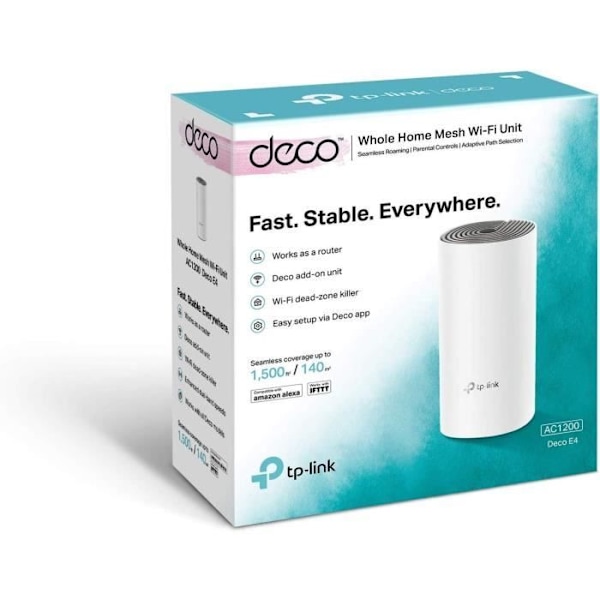 TP-Link Deco E4 (paket med 1) Mesh Wi-FI-system - AC1200 WiFi, 2 Ethernet-portar, kompatibel med Amazon Alexa och IFTTT