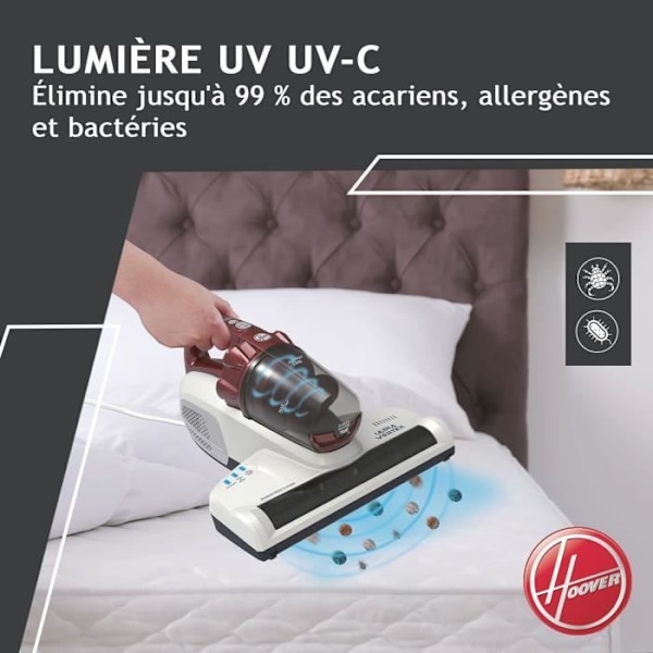 Aspirator til madrasser og tekstiler Ultra Vortex - HOOVER MBC500UV - 500 W - 0,3 L - Dyr Allergier - UV-C antibakteriel lampe Perlemorshvid og bordeaux