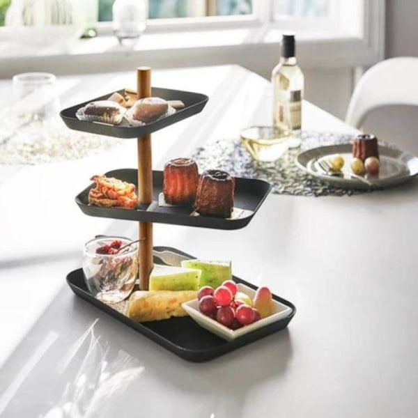 YAMAZAKI - Smykkestativ 3 etager med roterende bakker H25,5 cm - Sort-Sort
