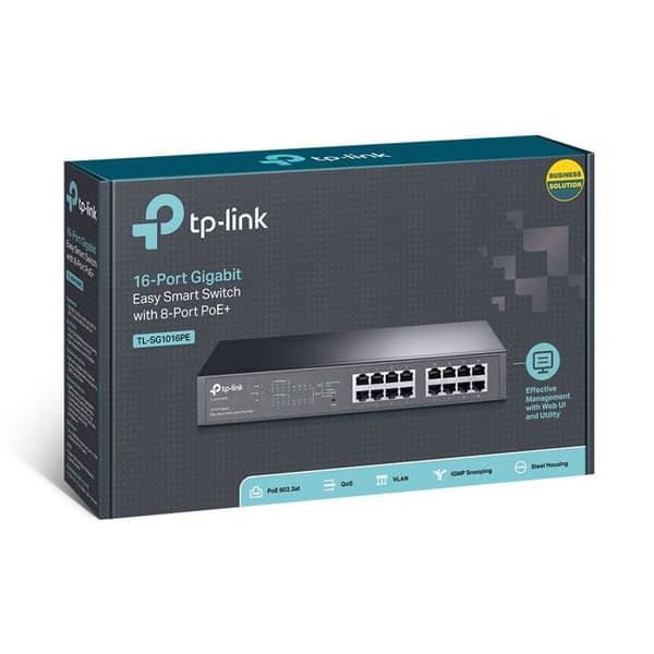 TP-LINK Managed PoE Switch -SG1016PE 16 Gigabit-portar inklusive 8 PoE+-portar
