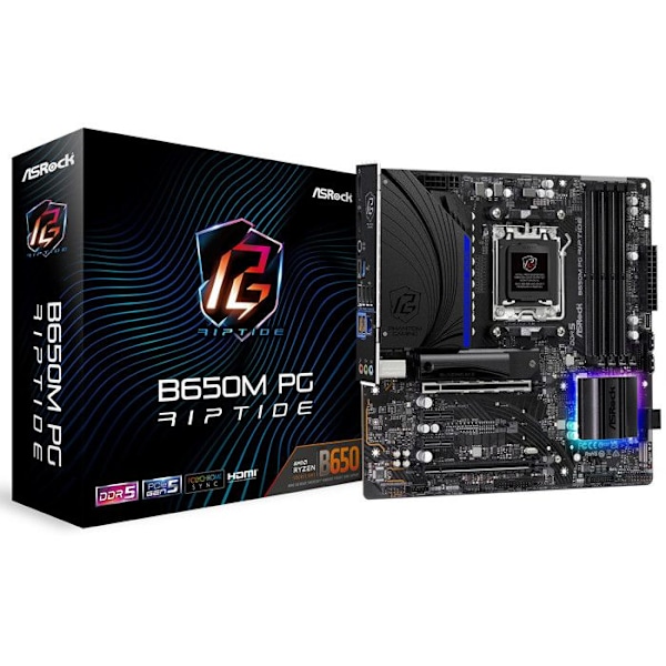 Moderkort - ASRock - B650M PG Riptide - Vit - 4 minnesplatser - 128 GB maxkapacitet