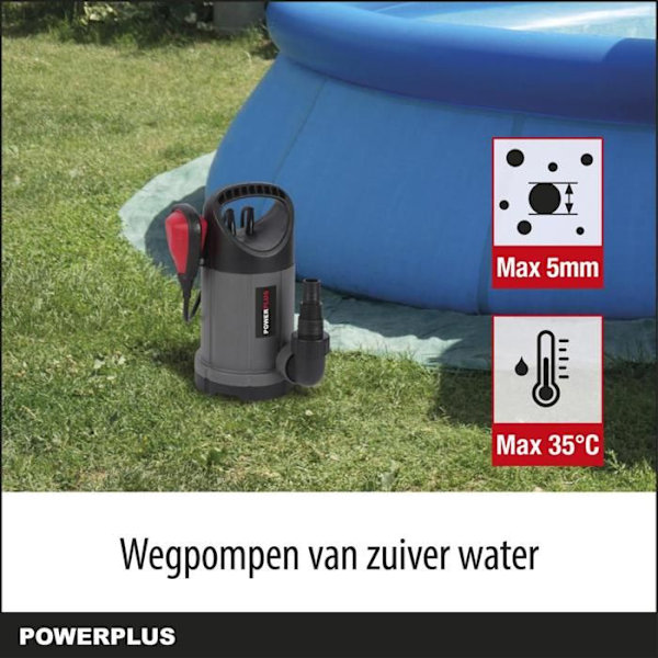 Powerplus Elektrisk Vandpumpe POWEW67902 - Nedsænket Vandpumpe på 250 W, Maksimal 35°C, 5000 l/h, Haveværktøj Grå - Sort