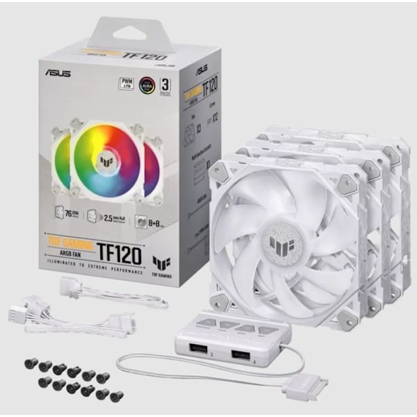 ASUS TUF Gaming TF120 ARGB fläkt 3-pack inkl. RGB-Controller - 120mm, vit