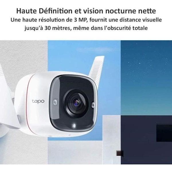 Utomhus WiFi övervakningskamera - TP-Link Tapo C310 - HD 2K (3MP) vattentät IP66 - Nattseende - Rörelsedetektering