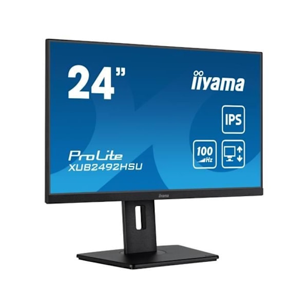 IIYAMA Skærm 24" IPS 16:9 4ms 1920x1080 ULTRA TYND HPs VGA HDMI DisplayPort USB-HUB 15cm justerbar fodhøjde Pivot /XUB2492HSU-B6