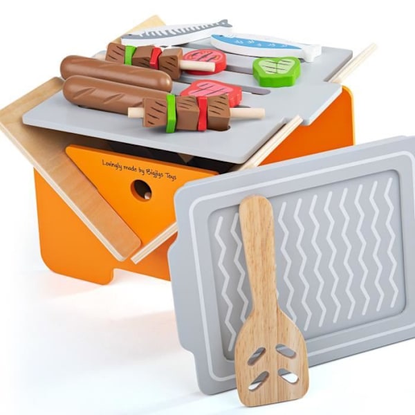 Puinen grillilelu - Bigjigs Toys - 5 osaa - 3-vuotiaille ja vanhemmille - Värikäs - Sekä tytöille että pojille Färgad