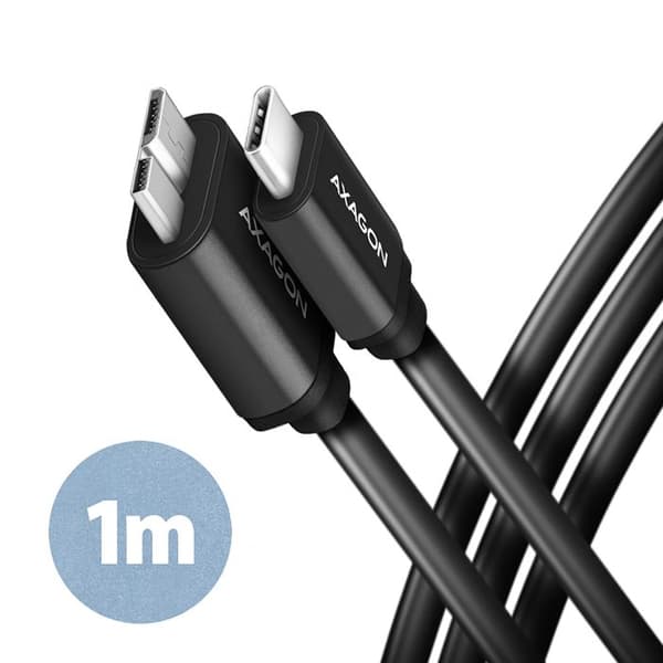 Aktiv Micro-B-kabel - AXAGON - BUCM - USB-C - 1M - Överföring 5 Gbit/s - Laddning 3 A