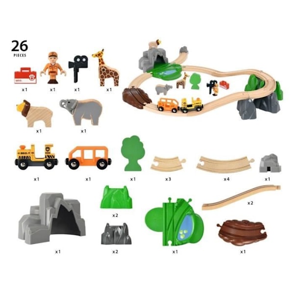 Brio World Circuit Safari Report - Komplet 26-delt kassesæt - Trætogkredsløb - Ravensburger - Blandet fra 3 år - 33960 Orange