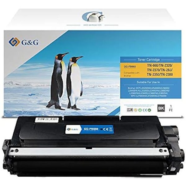 Toner - G&G - TN-2320 - Yhteensopiva Musta - 2600 Sivua - Sertifioitu ISO 9001/14000