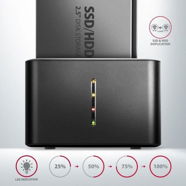 AXAGON ADSA-D25 SATA 2.5 Clone Dual SSD Dock Station - USB 3.2 Gen 1 - 8595247906472