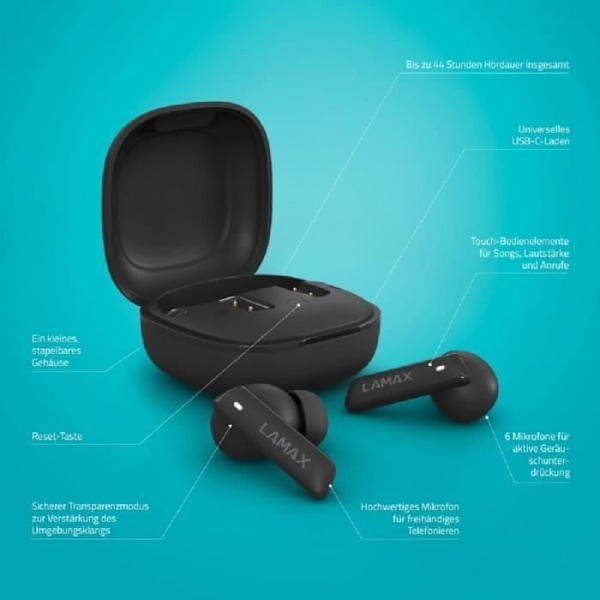 Lamax ANC-sisäkorvakuulokkeet Black BT 5.3