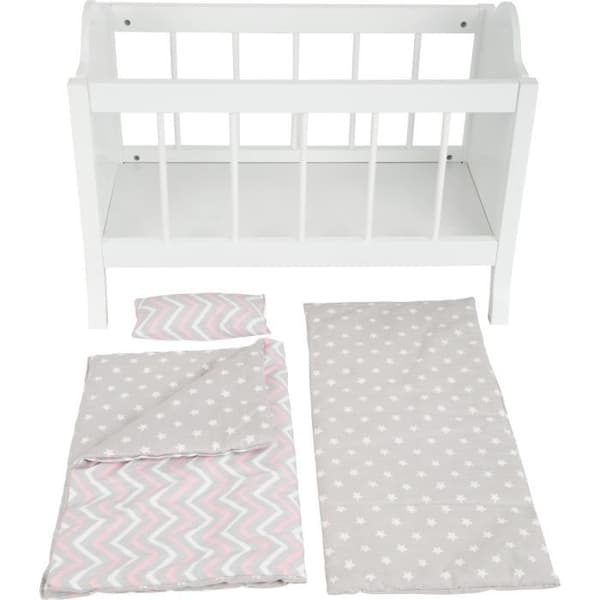 Dockhus säng - SMALL FOOT - 50 x 30 cm - Vit trä - Sängkläder ingår - För barn från 3 år Grå