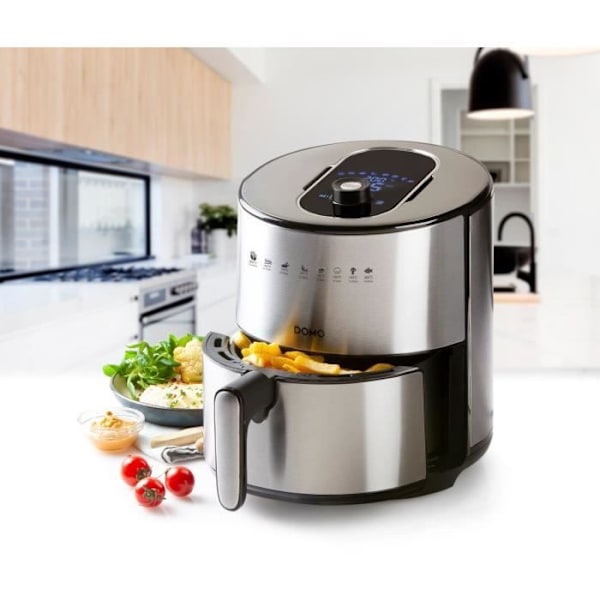 DOMO DO530FR - Deli-frituregryde 4L - Varmluftfriture - 1,2 kg - 80° til 200°C - 8 programmer - 60 min timer - LCD-skærm