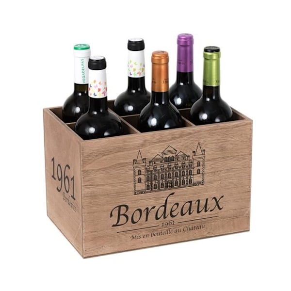 Bordeaux-puinen pulloteline 1961. Vintage-tyyliä. Kapasiteetti: 6 pulloa