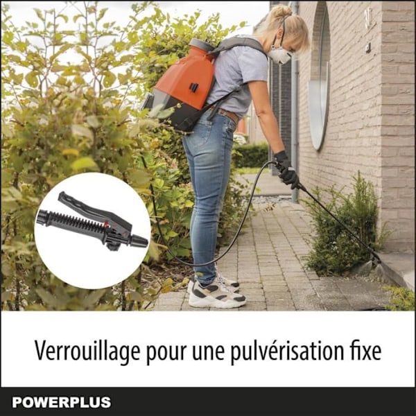 Powerplus Dual Power Batteridrevet Sprøjte POWDPG80460 - 20 V, Tryk på 6 Bar, Flow på 1500 ml/min, Kapacitet 16L, 4 Dysser orange