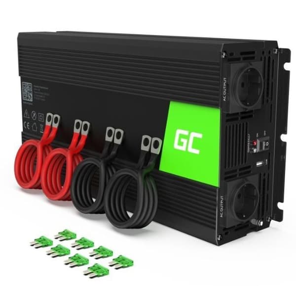 Bilstatore - Green Cell - PRO - 2000 W - 12 V - Överbelastnings- och överhettningsskydd svart