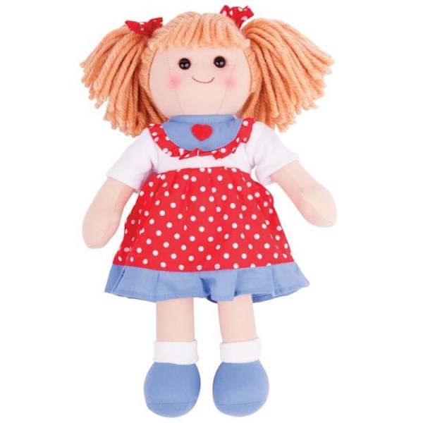 Emily Bigjigs Toys docka - 34cm - Rosa med prickar - Uppfyller europeiska säkerhetsstandarder Rosa prickiga