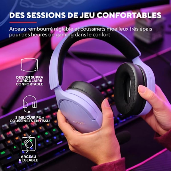 Gaming Headset - Trust Gaming - GXT 489P Fayzo - Kablet - Støjreducerende mikrofon - Lilla