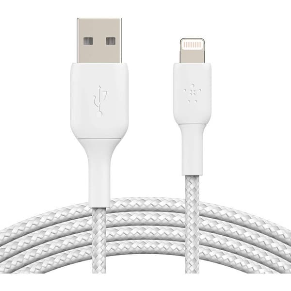 Flätad kabel - BELKIN - Lightning till USB-A - 2 m - Vit Vit