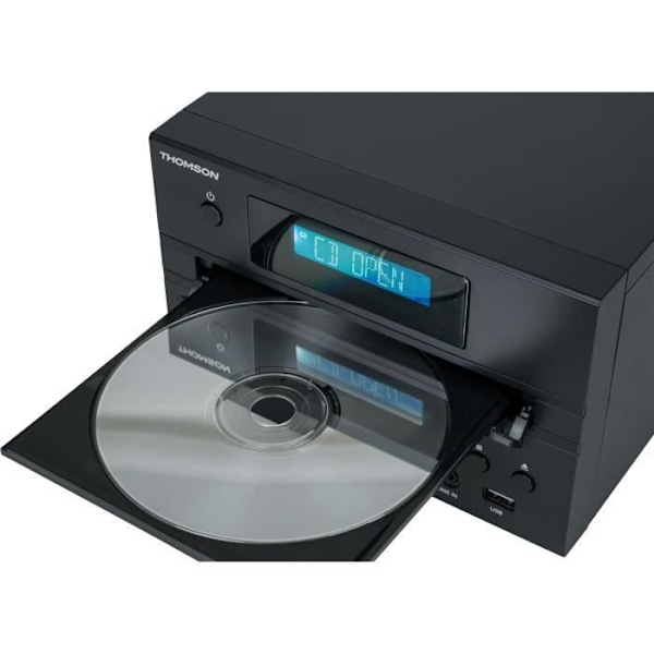 Bluetooth mikrosystem - THOMSON - Træ/Sort - FM/CD/MP3/USB radio, 20W RMS, FM RDS tuner, Hovedtelefonstik, Fjernbetjening, Strømforsyning. 230V Træ og sort