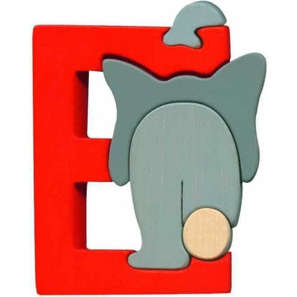 Träleksak-pussel - Fauna Alfabet - Bokstav E Elefant - Motorik - Vit Vit