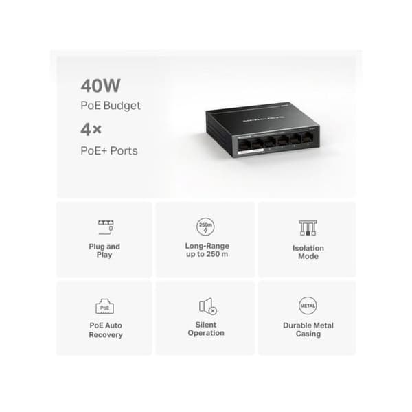 Switch Ethernet - MERCUSYS - MS106LP - 6 portar - Strömförsörjning via Ethernet (PoE) - Hanterad