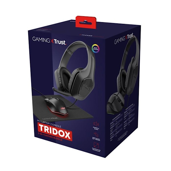 3-i-1 gaming kit - Trust Gaming - GXT 790 Tridox - Letvægts headset - Oplyst mus - Musemåtte
