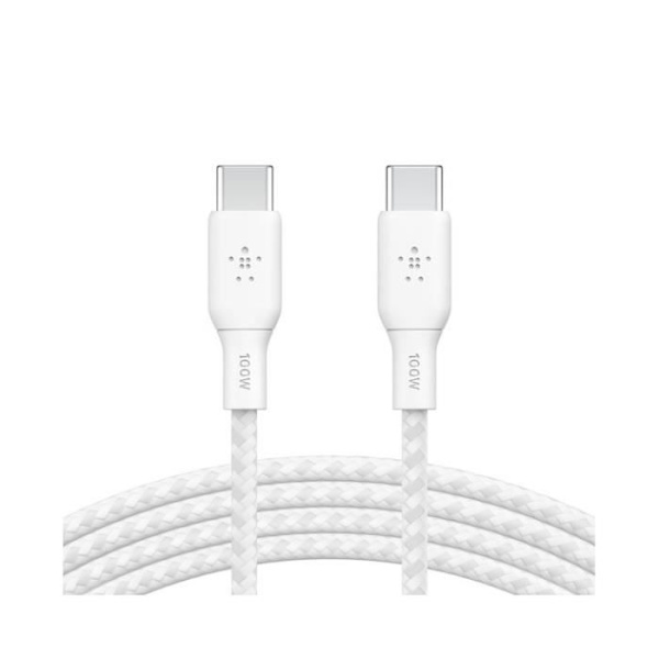 100w USB-C till USB-C flätad kabel 3M Vit