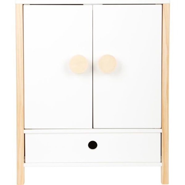 Dukkegarderobe til piger - LILLEFOD - Hvid/beige træ - 40 x 28 cm - 1 skuffe vit och brun