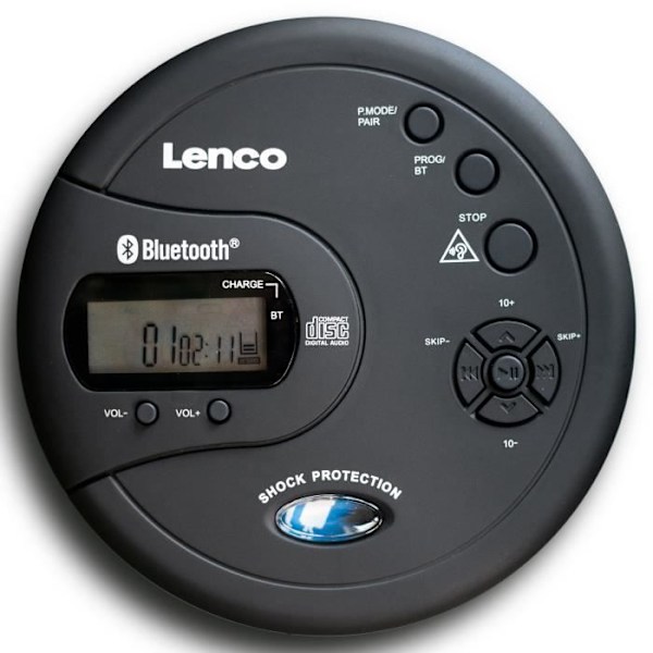 Lenco CD-300BK - Bluetooth® kannettava CD/MP3-soitin iskusuojalla - Musta sort