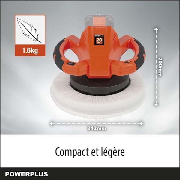 Kaksivaiheinen Langaton Kulmahiomakone 20 V POWDP4040 - Ø 240 mm - Auton Kiillotukseen - ilman Akkua tai Laturi - 2 Lisävarustetta orange