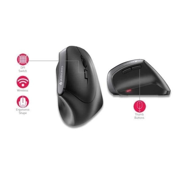Ergonomisk mus - CHERRY MW 4500 VENSTRE - Til venstrehåndede, vinklet 45° - Sort Sort, Grå