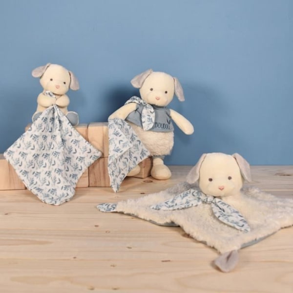 Bio bomuld Doudou Hund med blå næseklud - Doudou et Compagnie - Unisex - 0 måneder - Fødselsgave - Doudou - Blå Blå