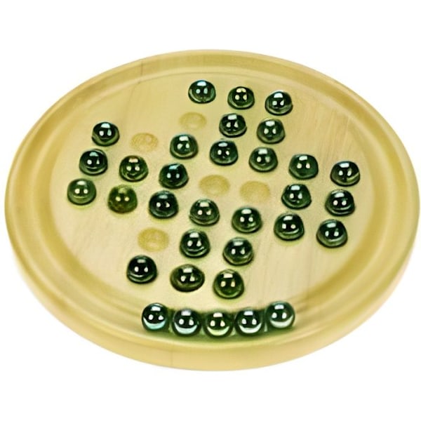 Solitaire i træ Bigjigs Solitaire - Spilleplade med glaskugler - Diameter 23 cm Beige og grøn