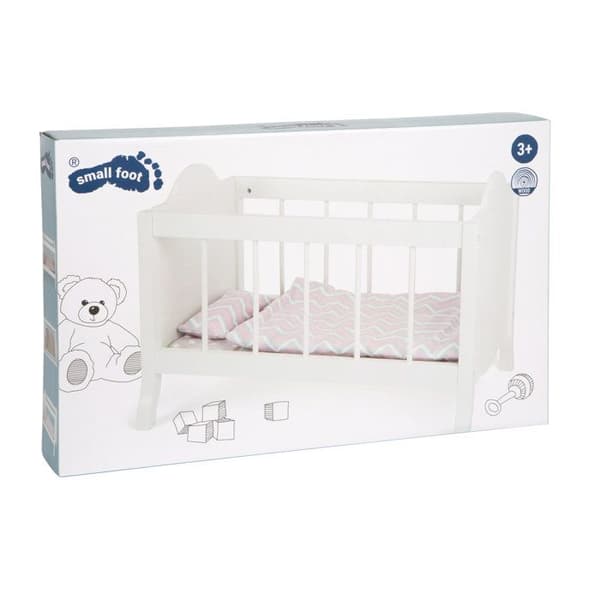 Dockhus säng - SMALL FOOT - 50 x 30 cm - Vit trä - Sängkläder ingår - För barn från 3 år Grå