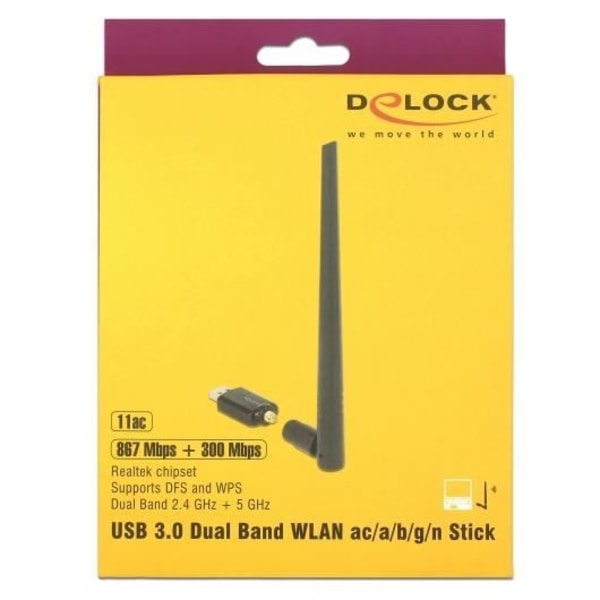 DeLOCK 12535, Langaton, USB, Langaton RF, IEEE 802.11ac, Musta