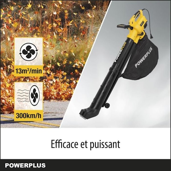 Powerplus Elektrisk Bladblæser POWXG4038 - Elektrisk 3300 W, 300 km/h, Haveværktøj Gul