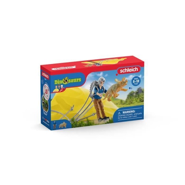Parachute Rescue, Schleich æskesæt med 1 faldskærm, 1 menneskefigur og 1 dinosaur, forhistorisk legetøjssæt Flerfärgad