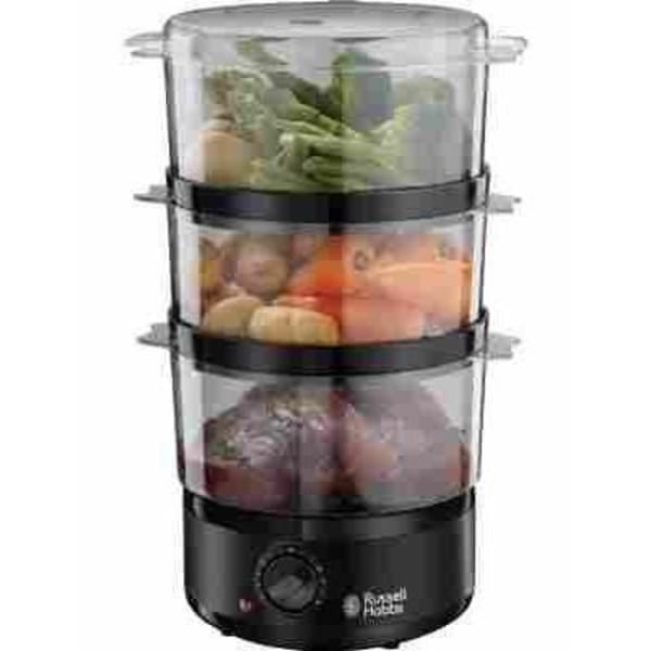 Dampkoger RUSSELL HOBBS - 26530-56 - Kapacitet 7L - 3 dampkurve - Timer op til 60 min - 400W Sort og gennemsigtig