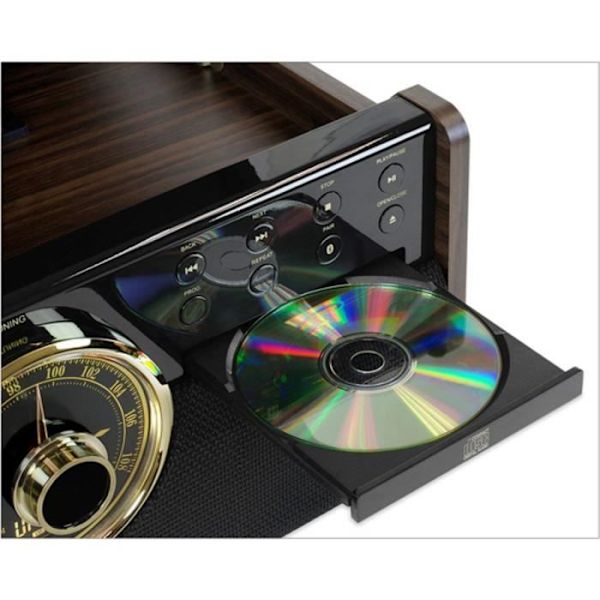 VICTROLA EMPIRE Vinyylilevysoitin - 6 in 1 - Espresso - Radio, Kasetti, CD, Bluetooth - Musta