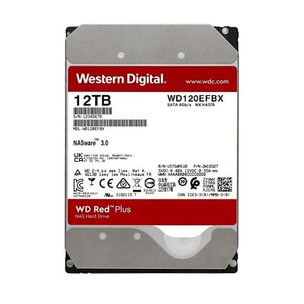 WD Red™ Plus - Sisäinen NAS-kiintolevy - 12 Tt - 7200 rpm - 3,5" (WD120EFBX)