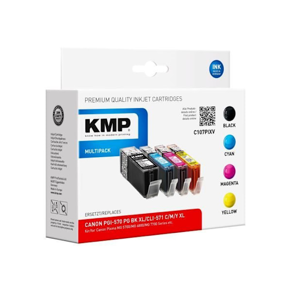 KMP MULTIPACK C107XV - 4 kpl pakkaus - korkea riittoisuus - musta, keltainen, syaani, magenta - mustepatruuna (vaihtoehto: Canon CLI