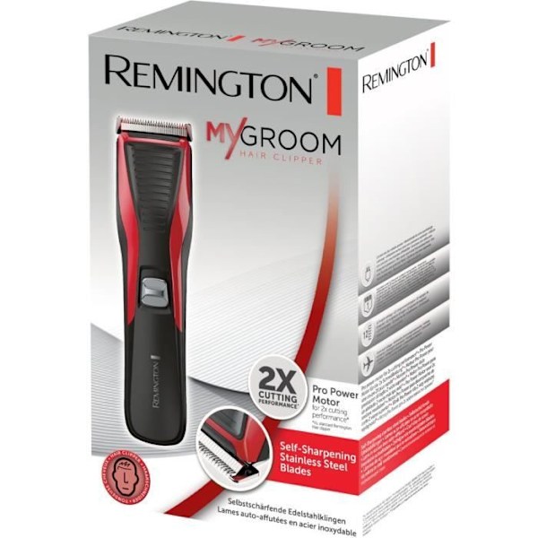 REMINGTON HC5100 My Groom -hiustenleikkuukone - 12 leikkauskorkeutta - Itseteroittuvat terät - Ammattimoottori Svart röd