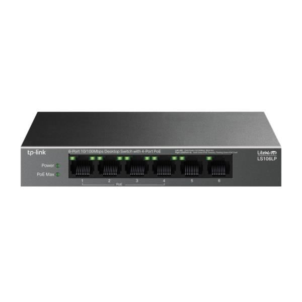 TP-Link LiteWave LS106LP Desktop Switch - 6 RJ-45 Ethernet-porte - Power over Ethernet (PoE) Sort