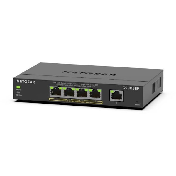 Switch Ethernet PoE 5 Porte - NETGEAR - GS305EP - Smart Manageable - Stille - 4 Porte PoE+