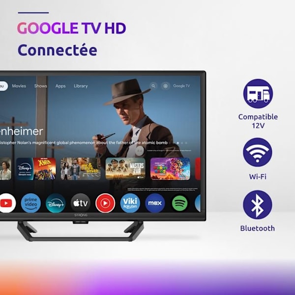 STRONG - TV HD 24" (60 cm) Google TV - Wifi - Bluetooth - Chromecast - 12V Husvagn, Campingbil, ... - 3 Tuners- 2 HDMI(1 ARC)+USB
