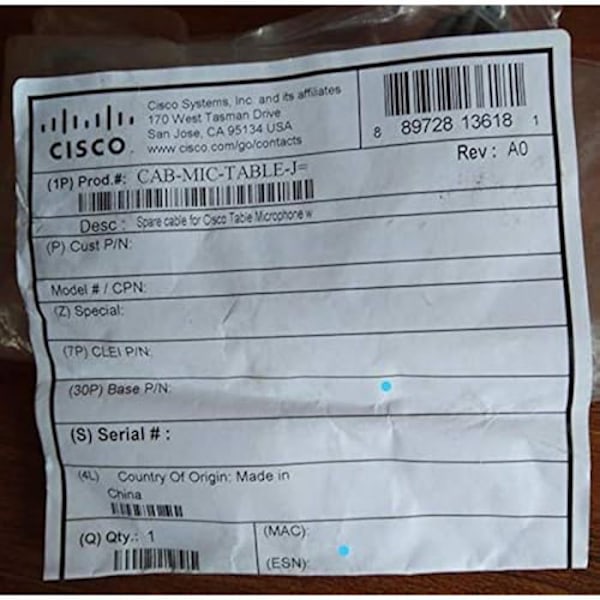 Lydkabel - CISCO - Bordmikrofon - 3,5 mm stik - Rund form - 1 enhed