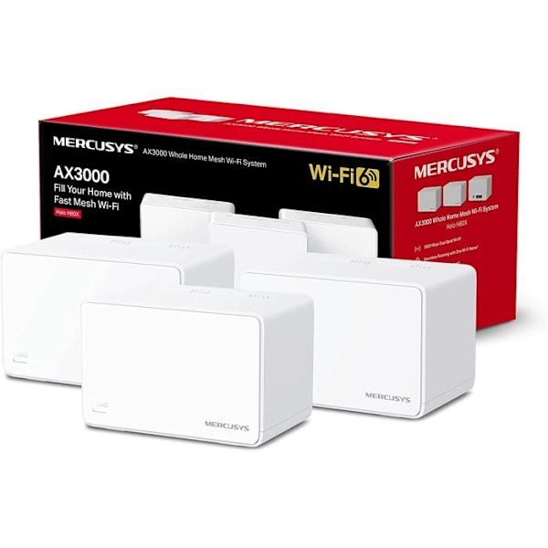 WiFi 6 Mesh AX3000 Mbps - MERCUSYS Halo H80X (3-Pack) - Täckning upp till 650 m² - 3 Gigabit Ethernet-portar för upp till 150 enheter