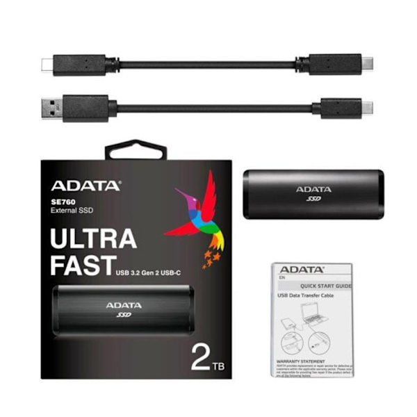 SSD Ulkoinen - ADATA - SE760 - 2 To - Musta - USB 3.2 Gen 2